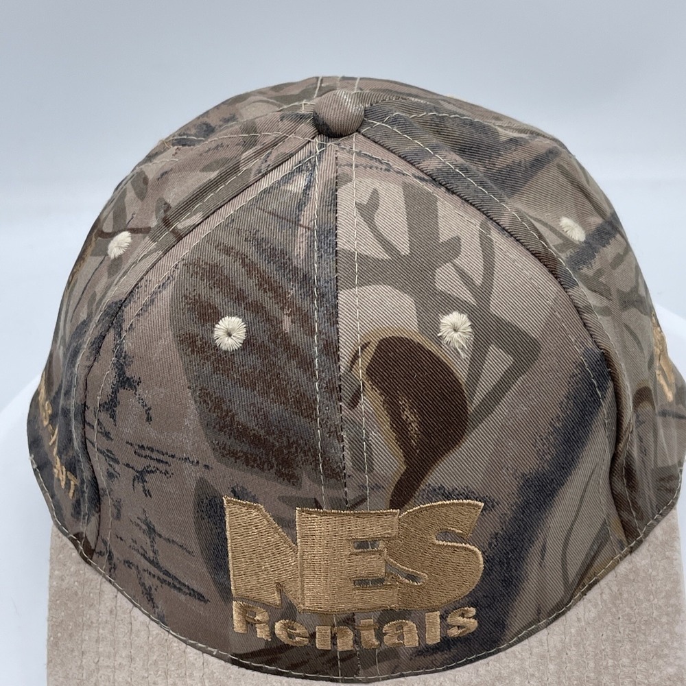 NES Rentals Camouflage Hat Tan Faux Suede Brim Adjustable Gear Up Promo Cap - Picture 5 of 13